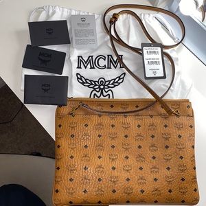 MCM Crossbody Pouch in Visetos Original - COGNAC